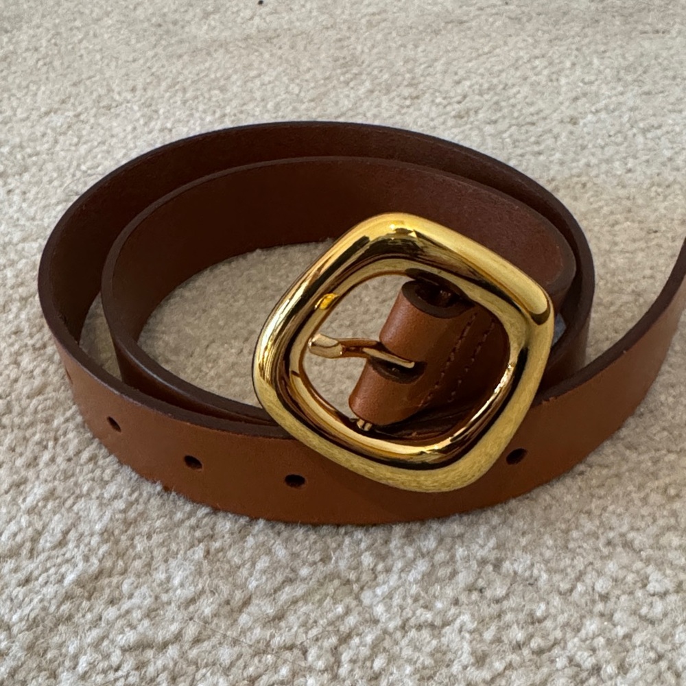 Madewell Puffed Buckle Leather Belt, Camel, S